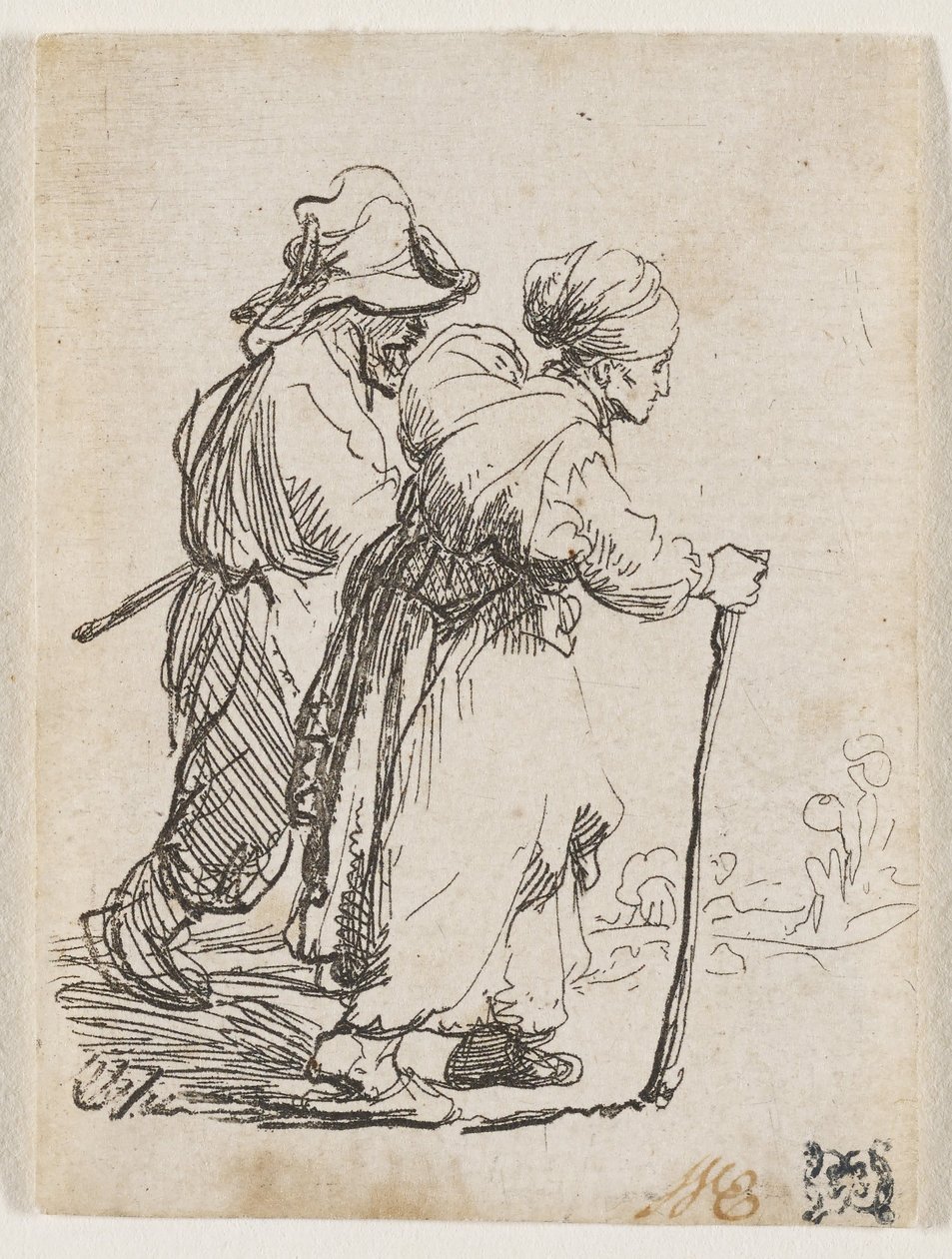 Dois vagabundos, um homem e uma mulher de Rembrandt van Rijn
