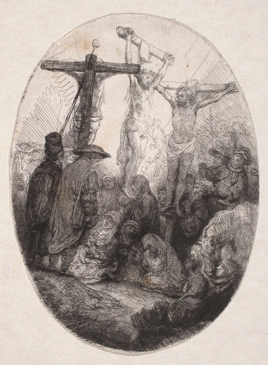 A crucificação entre dois malfeitores (placa oval) de Rembrandt van Rijn
