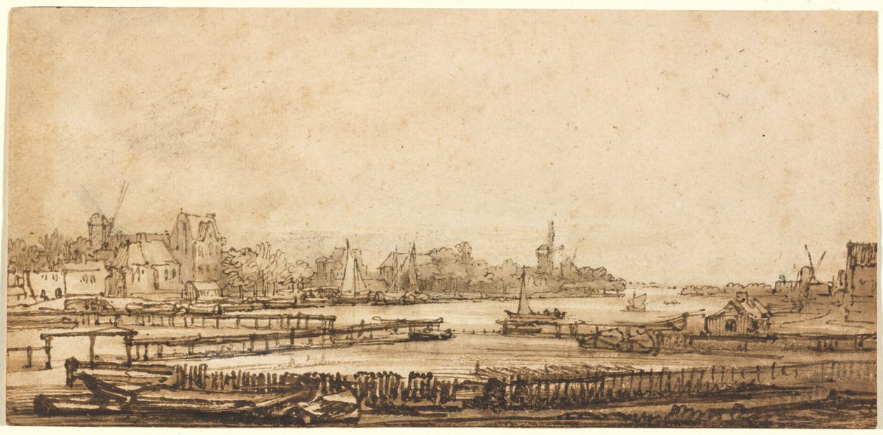 Vista sobre o Amstel da muralha de Rembrandt van Rijn