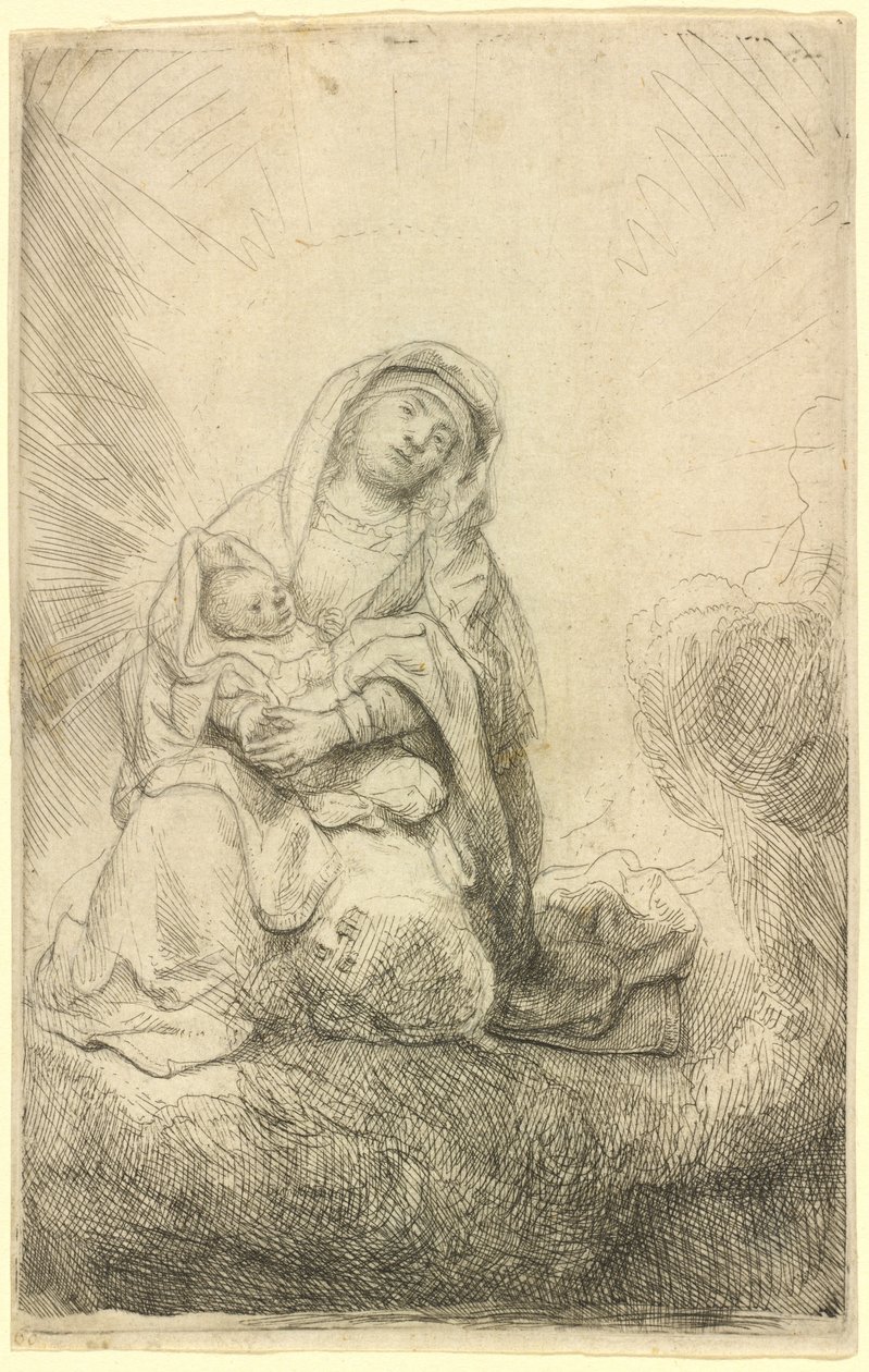 Virgem e Menino nas Nuvens de Rembrandt van Rijn