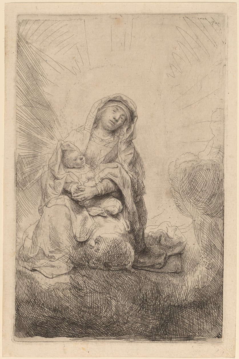 Virgem e Menino nas Nuvens de Rembrandt van Rijn