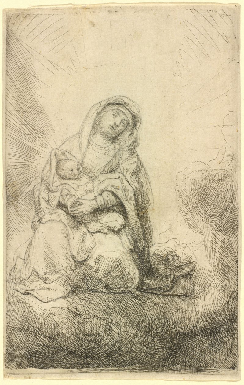 A Virgem e o Menino nas Nuvens de Rembrandt van Rijn