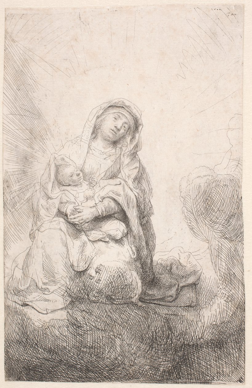 A Virgem e o Menino nas nuvens de Rembrandt van Rijn