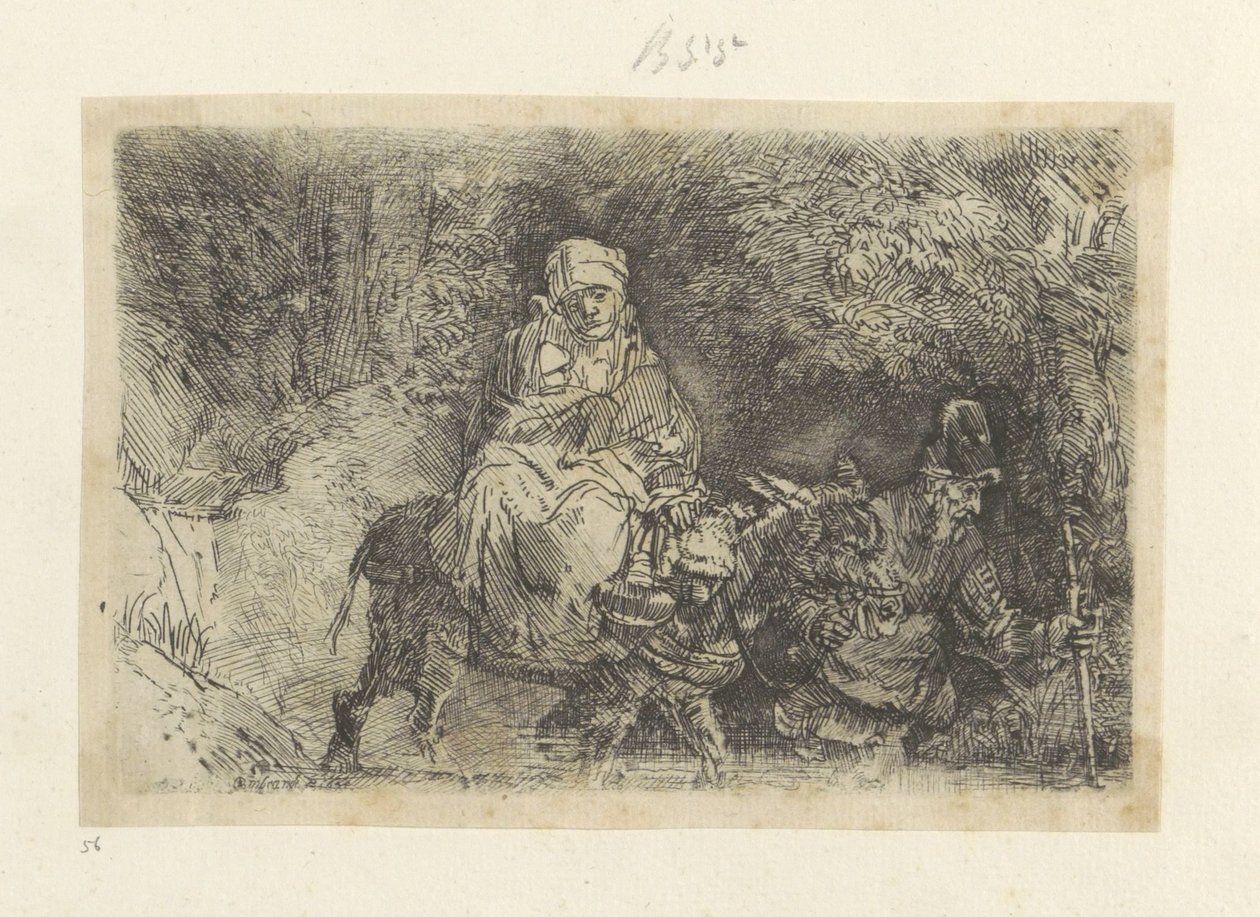 Voo para o Egipto: atravessar um ribeiro
Recueil de quatre-vingt-cinq estampes originales (título da série) de Rembrandt van Rijn