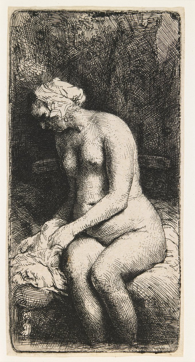 Mulher a banhar os pés num riacho de Rembrandt van Rijn
