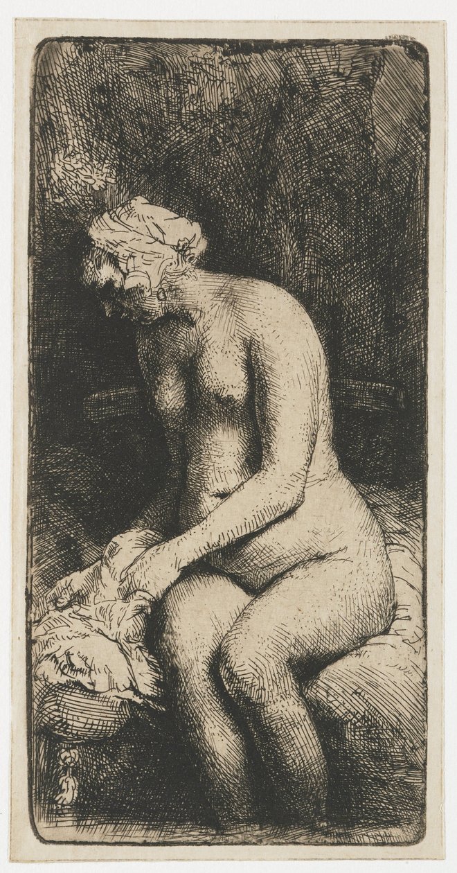 Mulher banhando os pés em um riacho Mulher banhando os pés em um riacho de Rembrandt van Rijn