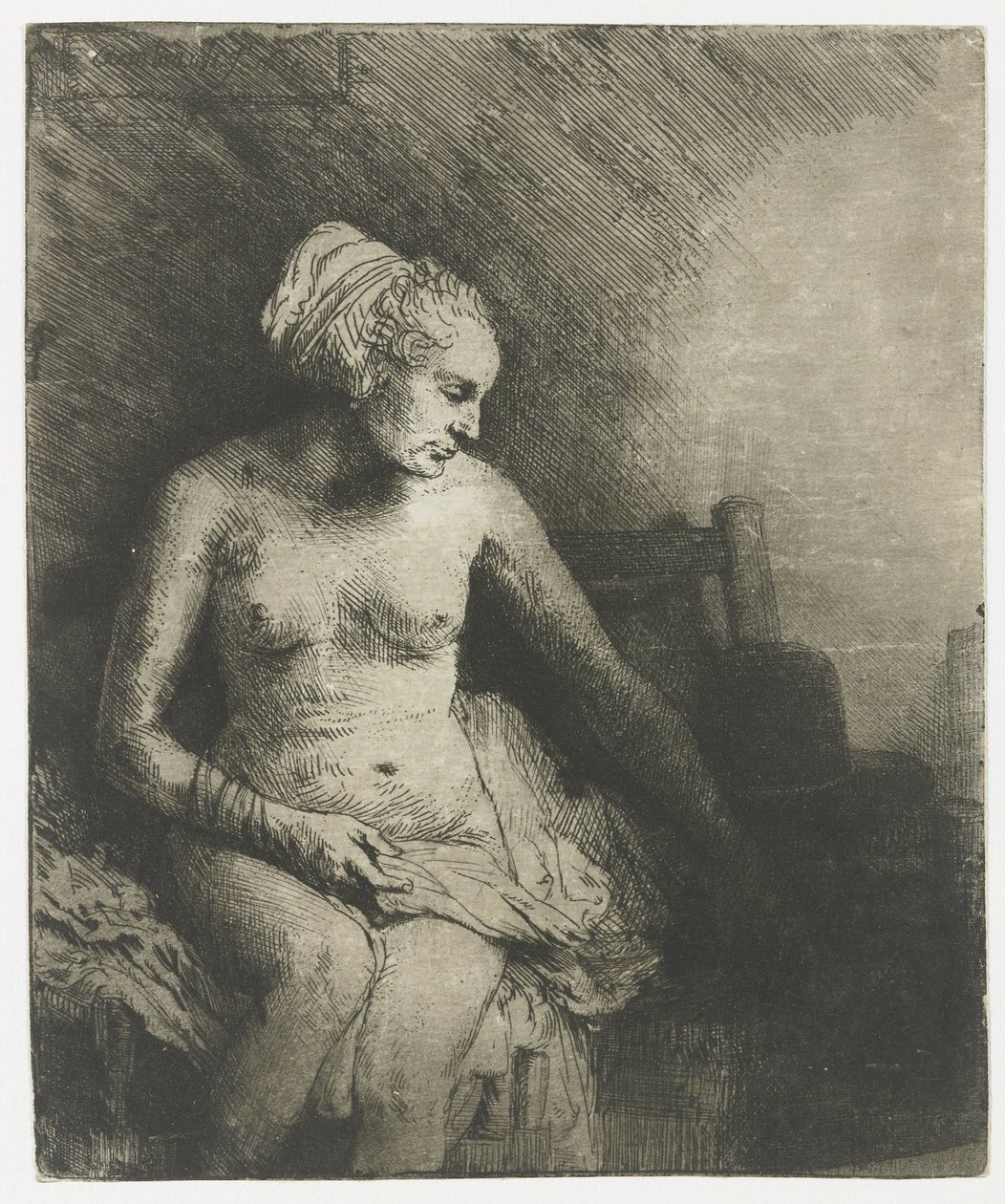 Mulher no Banho, com um chapéu ao seu lado
Mulher no banho com um chapéu ao seu lado de Rembrandt van Rijn
