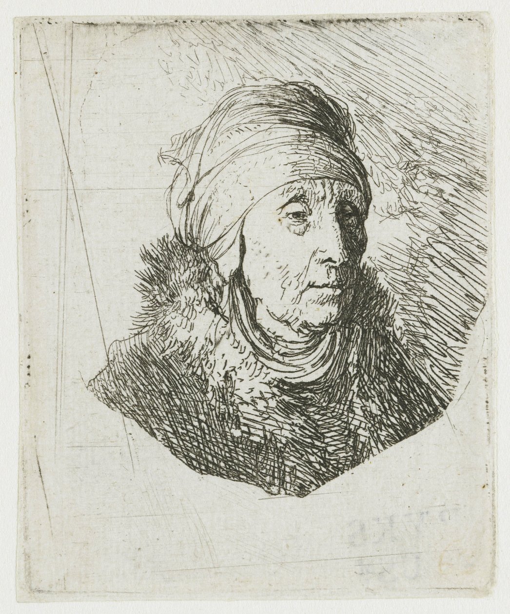 Mulher com um cocar alto enrolado à volta do queixo: busto de Rembrandt van Rijn