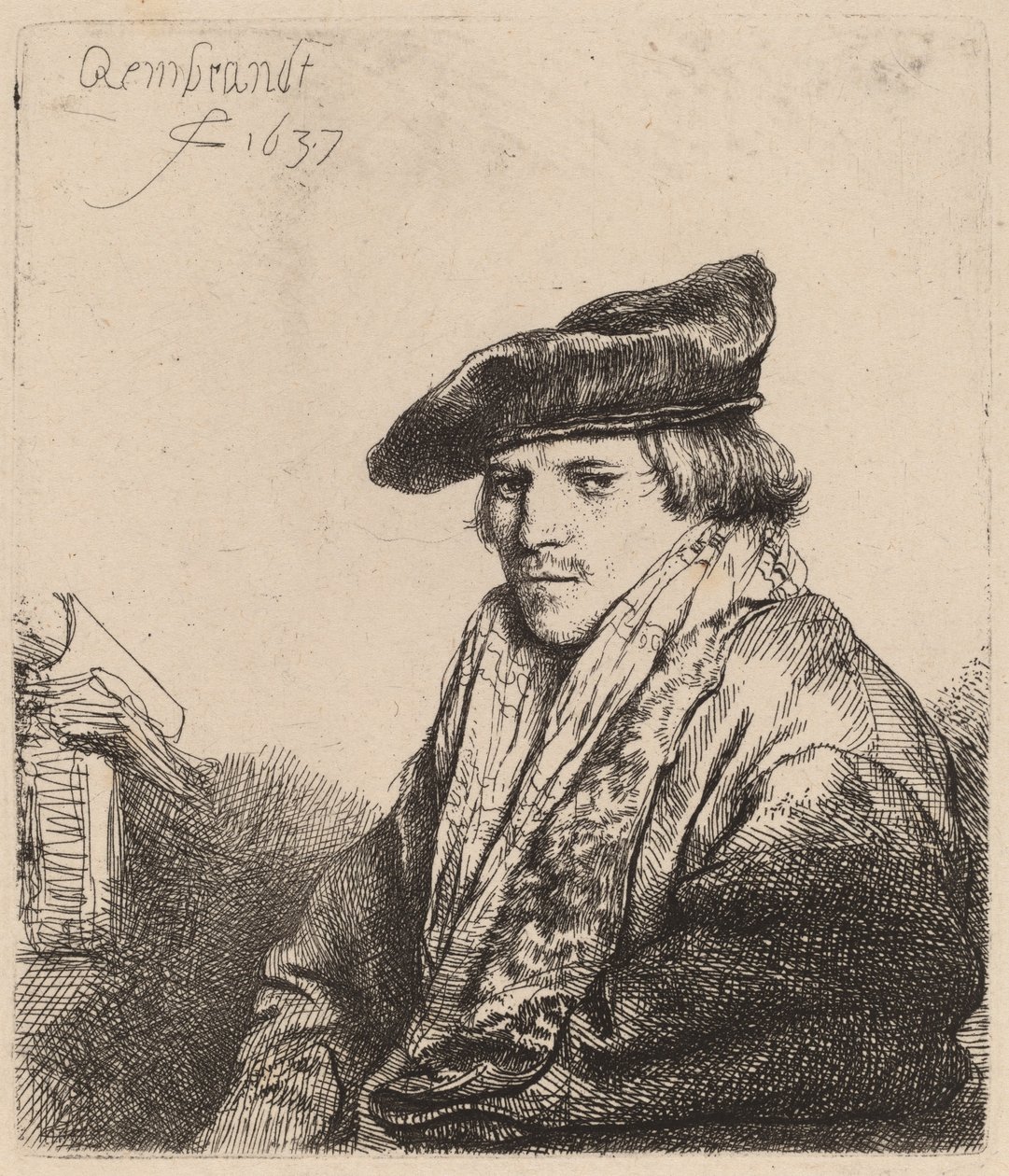 Jovem em um boné de veludo (Ferdinand Bol?) de Rembrandt van Rijn