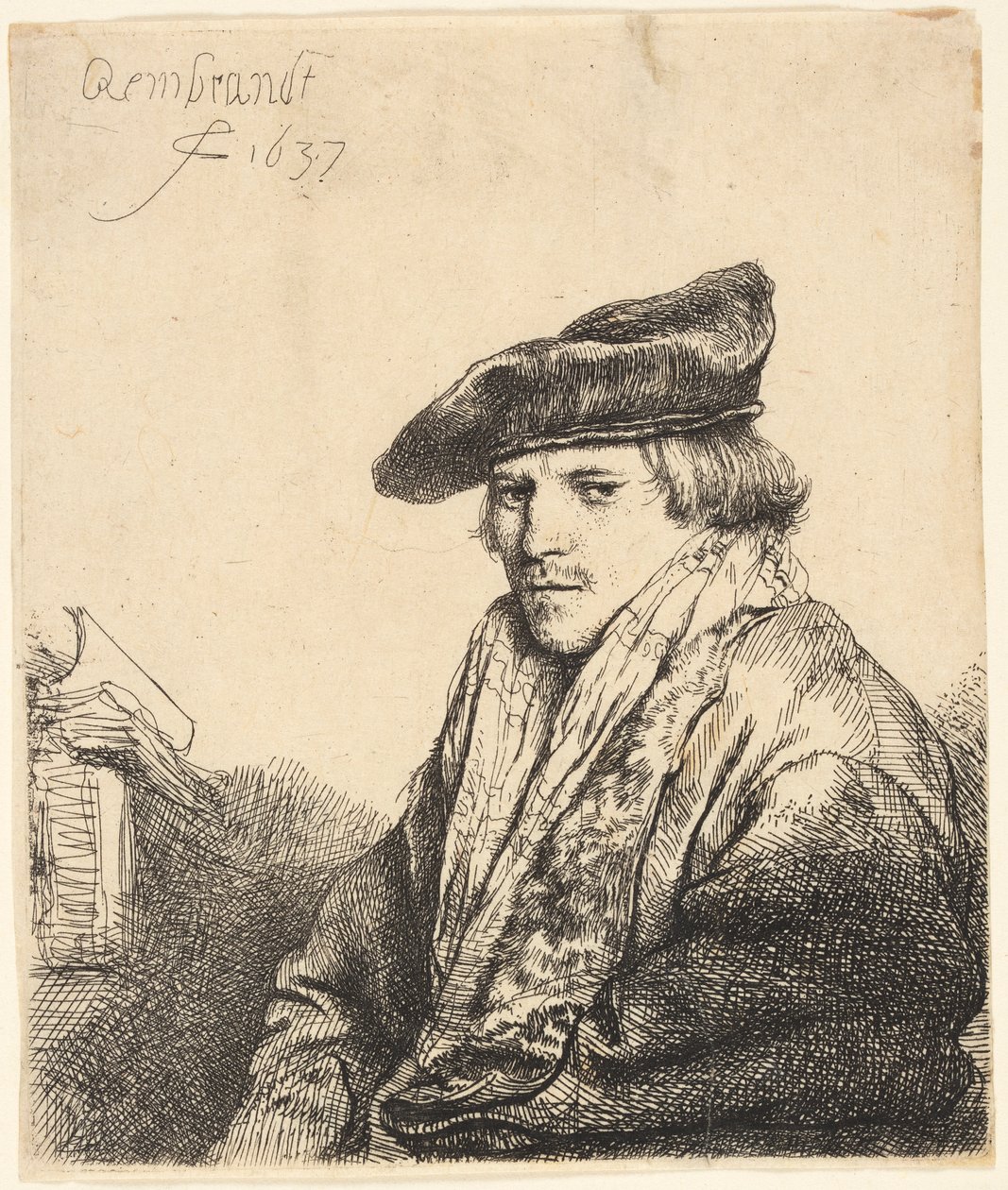 Jovem em um boné de veludo (Ferdinand Bol?) de Rembrandt van Rijn
