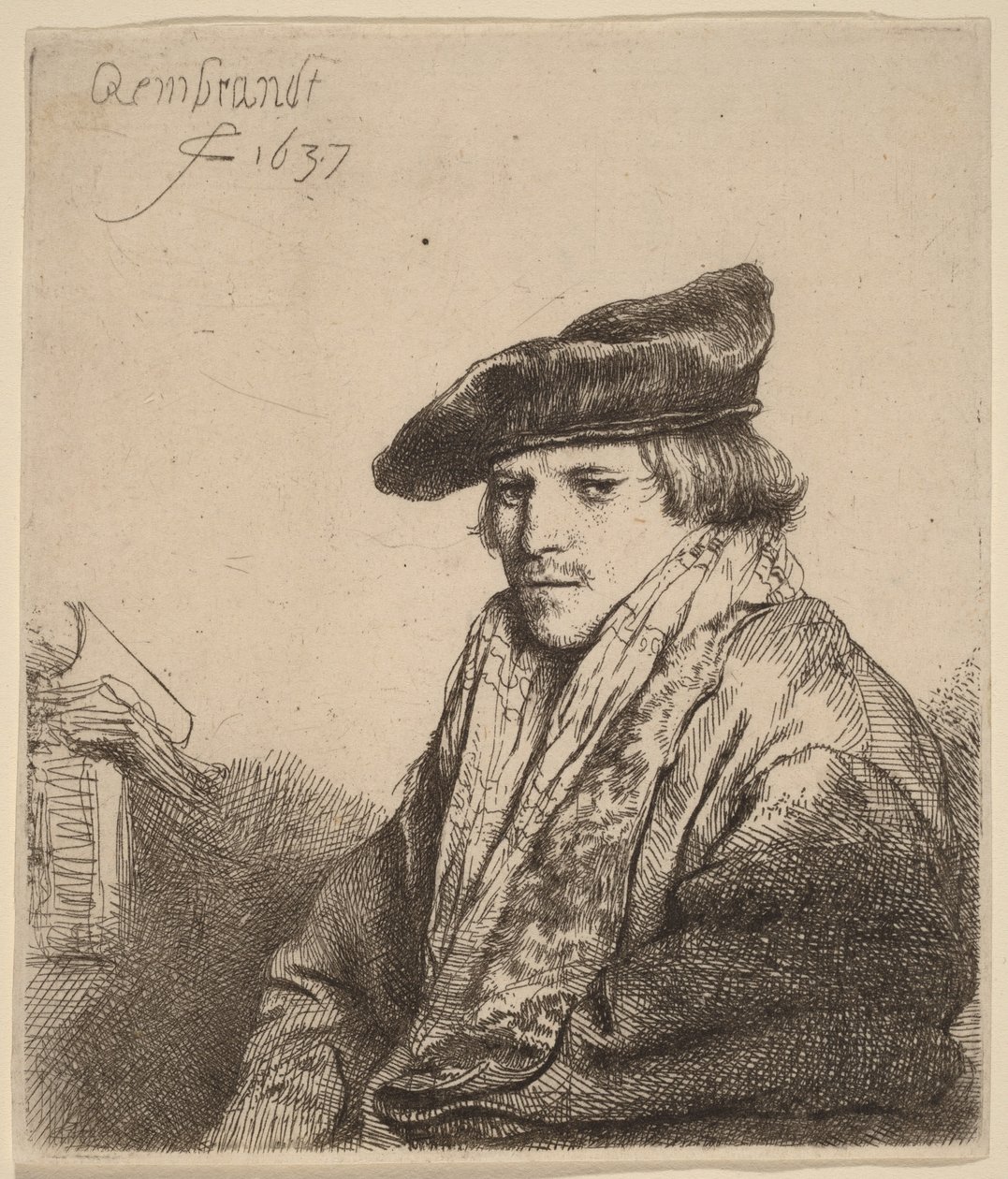 Jovem com um gorro de veludo (Petrus Sylvius) de Rembrandt van Rijn