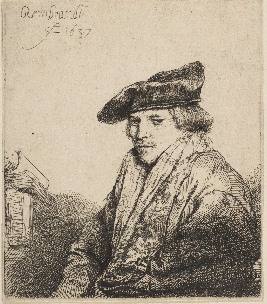 Jovem em um boné de veludo Ferdinand Bol, 1637. de Rembrandt van Rijn