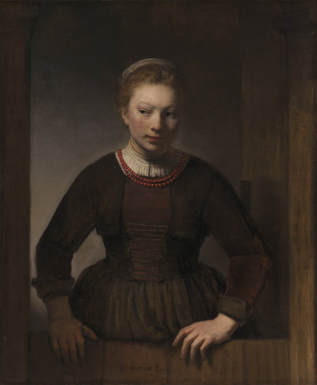 Jovem mulher em uma meia porta aberta, 1645 de Rembrandt van Rijn