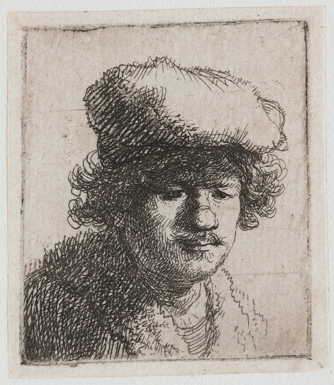 Auto-retrato com a boina puxada para a frente de Rembrandt van Rijn