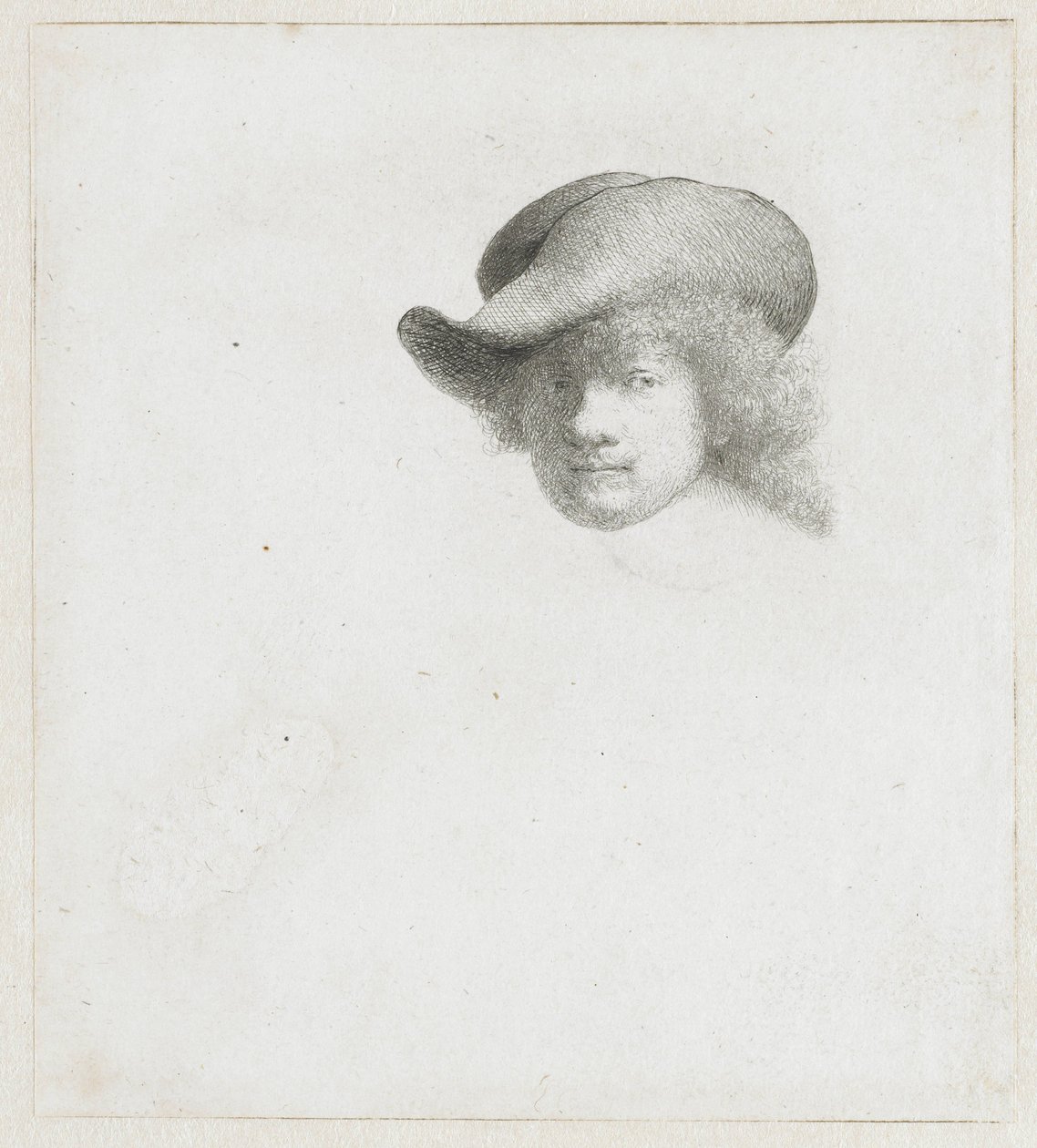 Auto-retrato com chapéu mole e manto trabalhado de Rembrandt van Rijn
