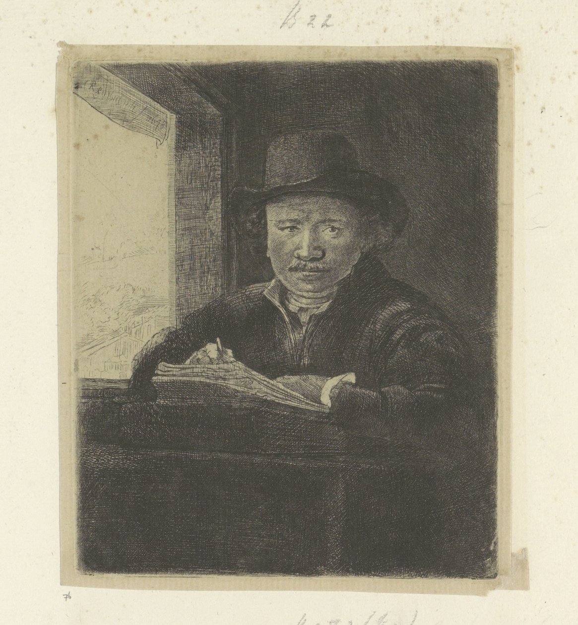 Auto-retrato, desenho a uma janela
Recueil de quatre-vingt-cinq estampes originales (título da série) de Rembrandt van Rijn
