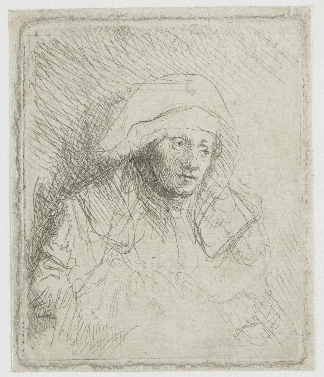 Mulher doente com um lenço branco na cabeça (Saskia) de Rembrandt van Rijn