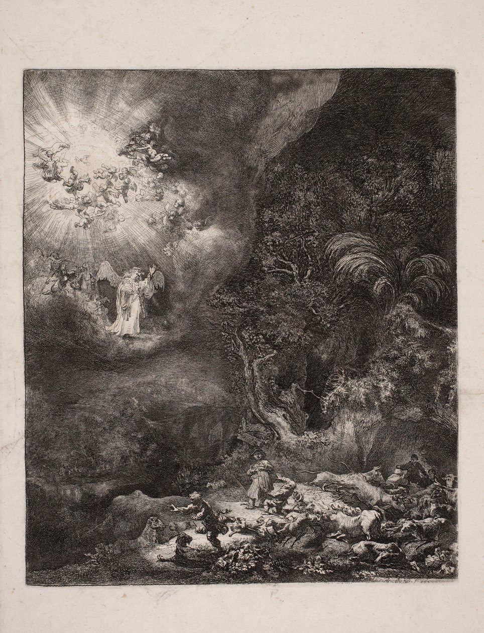 A Anunciação aos pastores de Rembrandt van Rijn