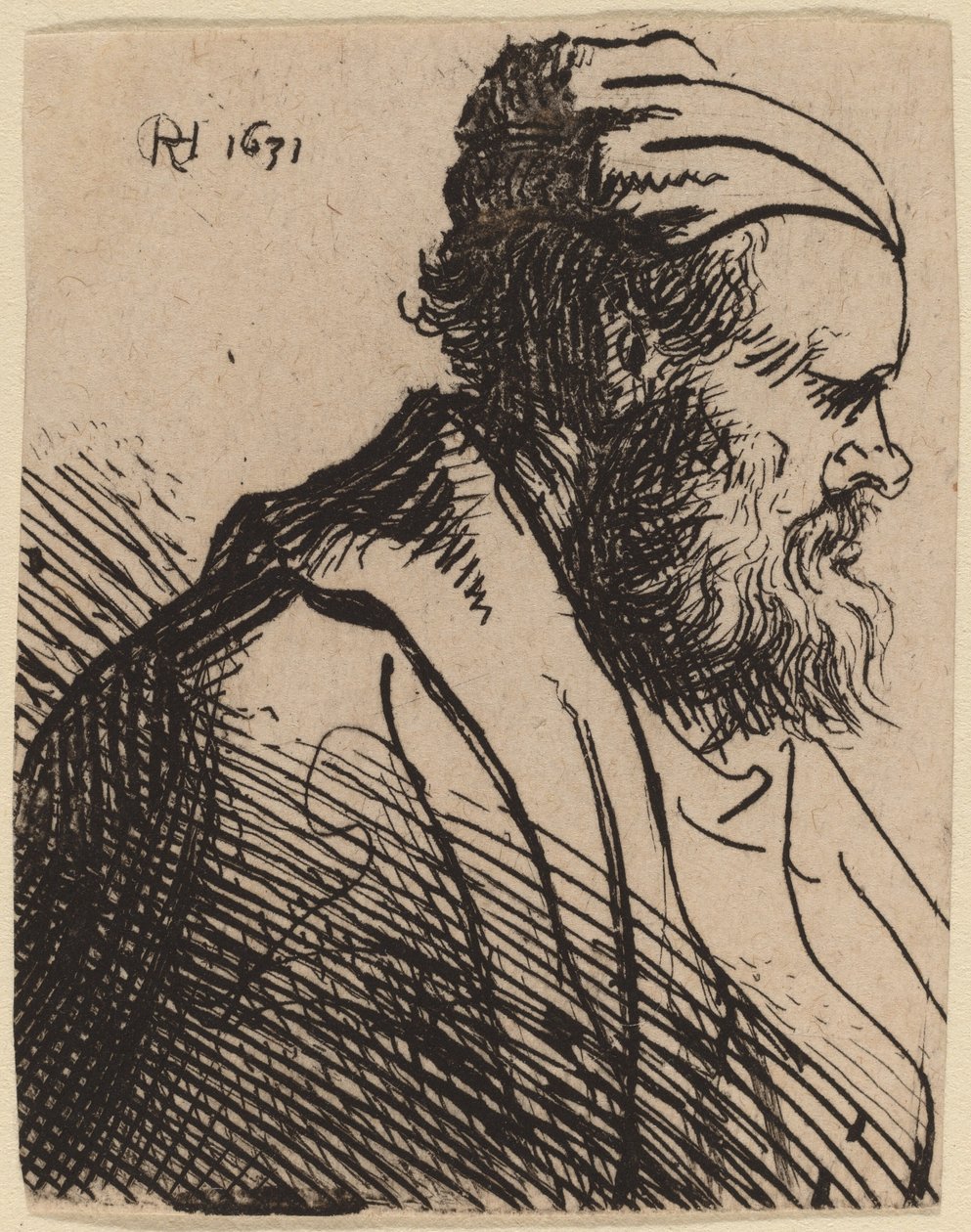 Homem de nariz arrebitado em um boné de Rembrandt van Rijn and Studio of Rembrandt
