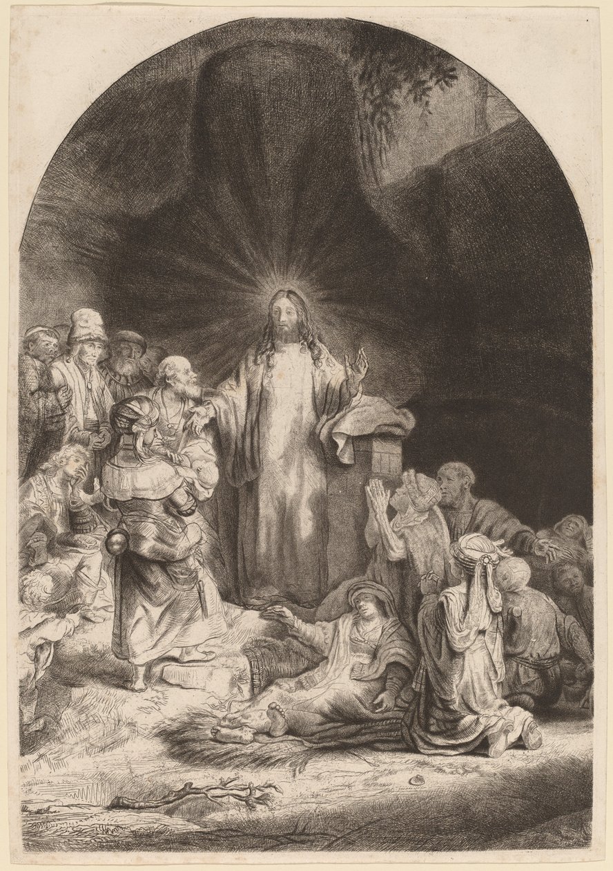 Cristo Pregando e Curando (Fragmento da Impressão dos Cem Florins) de Rembrandt van Rijn and William Baillie