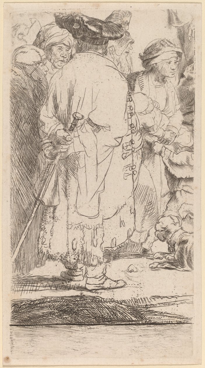 O Homem da Bengala (Fragmento da Impressão dos Cem Guilders) de Rembrandt van Rijn and William Baillie