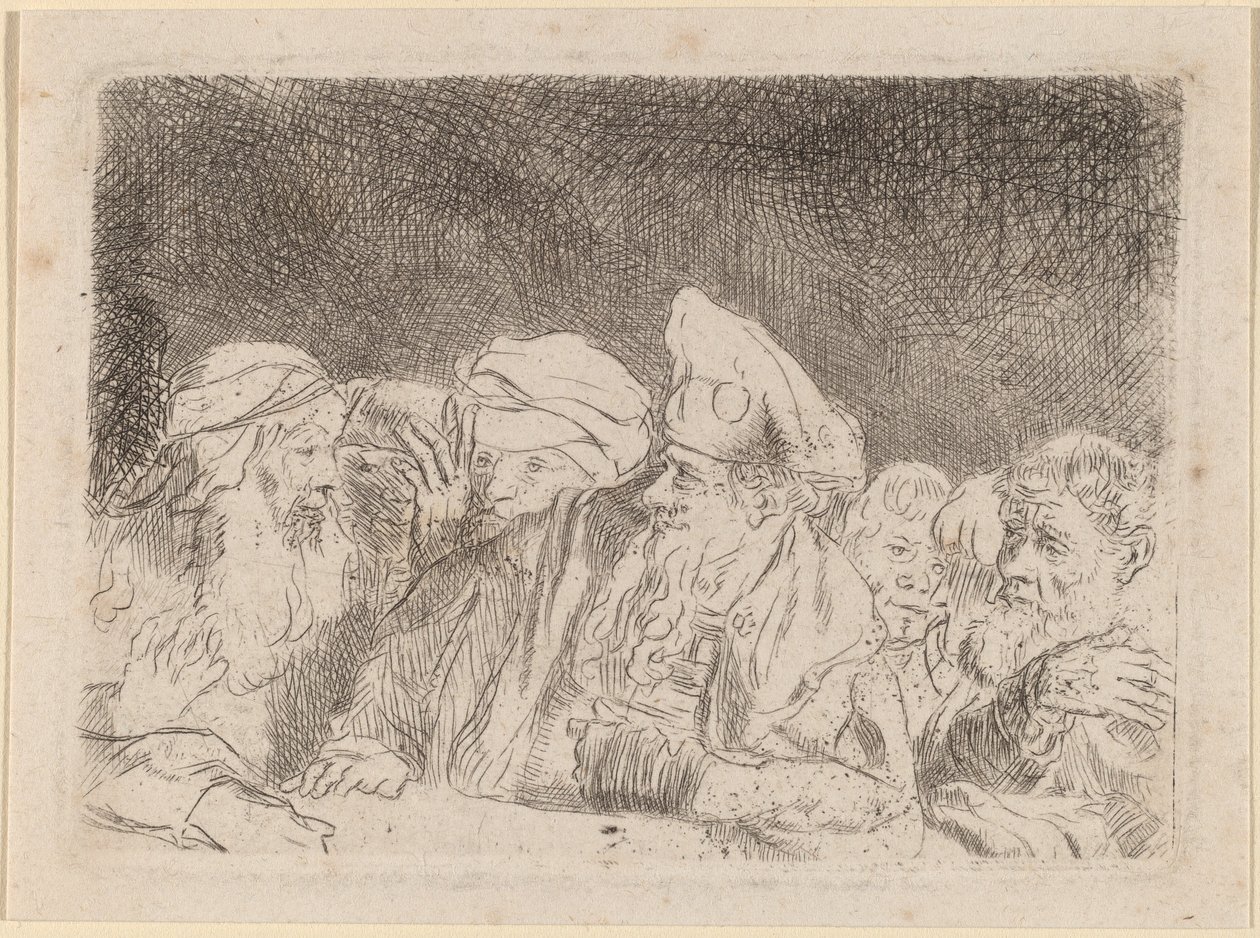 Os Fariseus Debatendo (Fragmento da Impressão dos Cem Guilders) de Rembrandt van Rijn and William Baillie