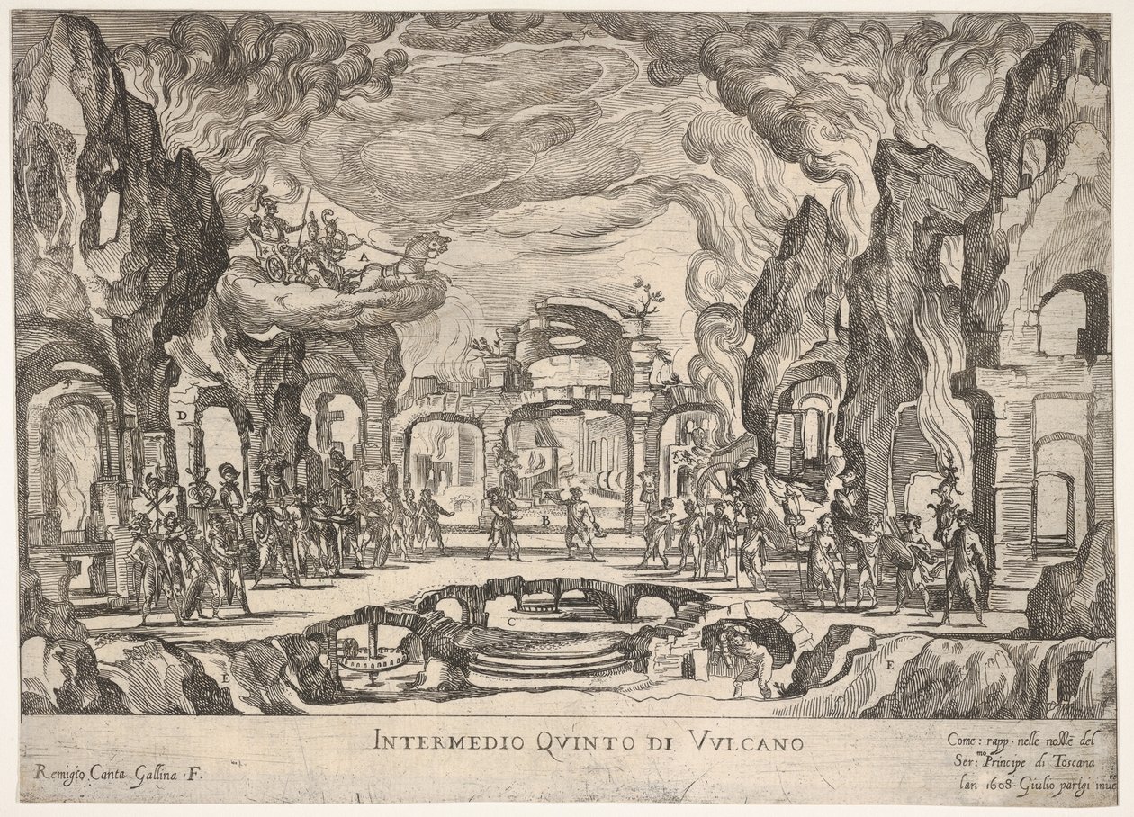 Quinto Interlúdio: Vulcan Intermedio quinto di Volcano, da série Seven Interludes ..., 1608. de Remigio Cantagallina
