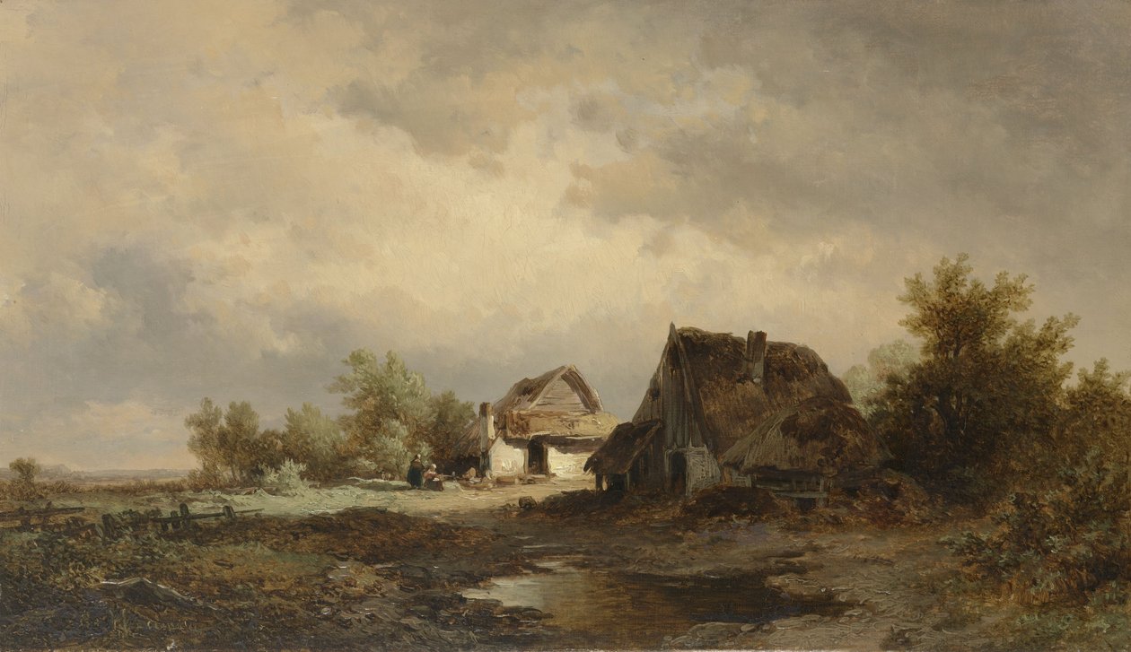Paisagem com cabanas na urze de Remigius Adrianus Haanen