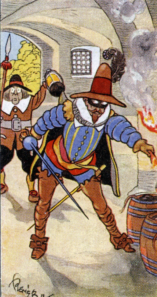 Descoberta do Pólo da Pólvora e captura de Guy Fawkes, 1936 de René Bull