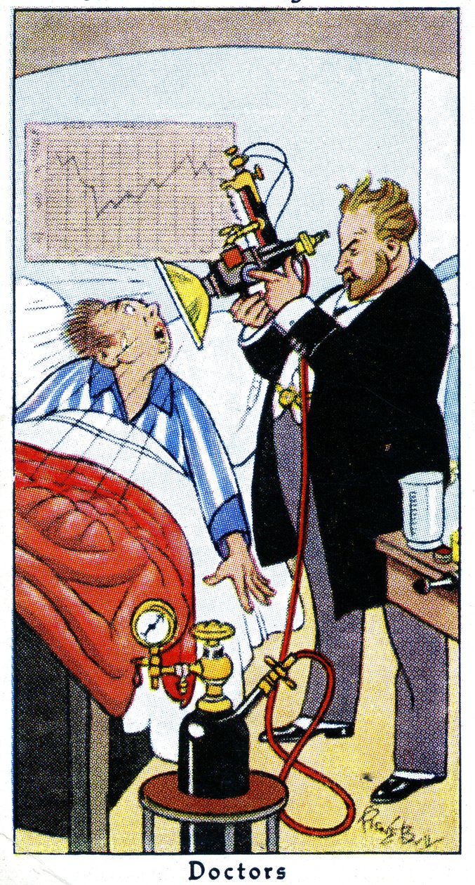 Doutor, tratando, paciente, ultravioleta, raios, 1936 de René Bull