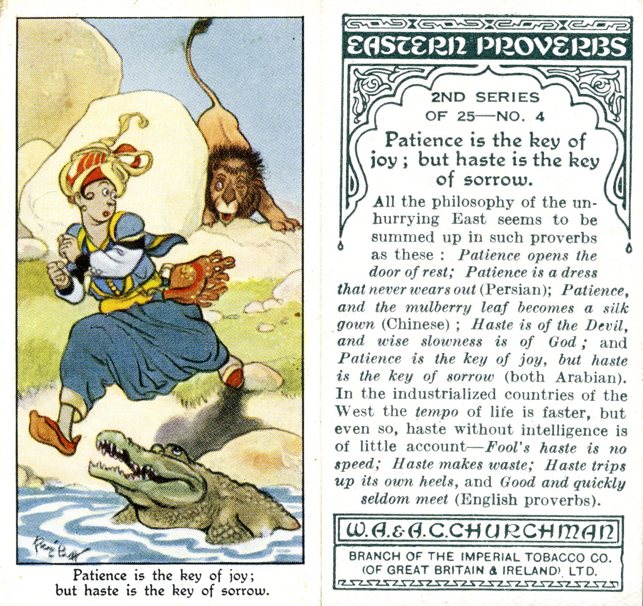 Paciência é a chave da alegria; mas a pressa é a chave do sofrimento, 1932 de René Bull