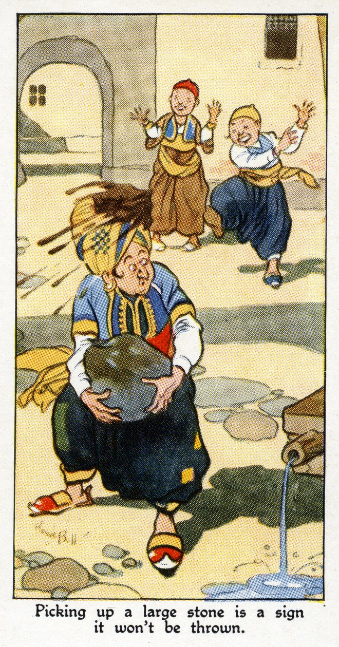 &39;Pegar uma grande pedra é um sinal de que ela não será lançada&39;, 1931 de René Bull