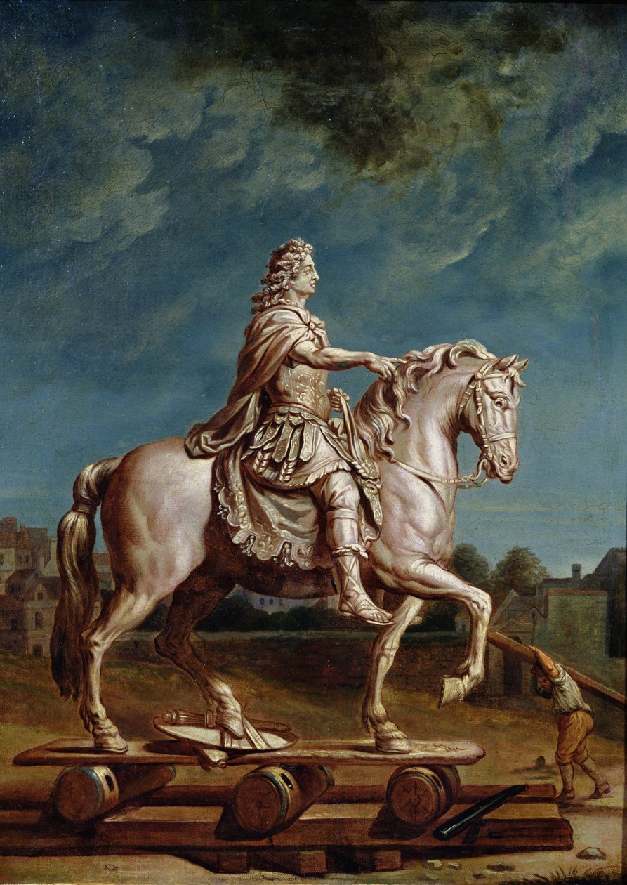 Transportando a Estátua Equestre de Luís XIV da Oficina do Convento dos Capuchos em 1669, após 1669 de René Antoine Houasse