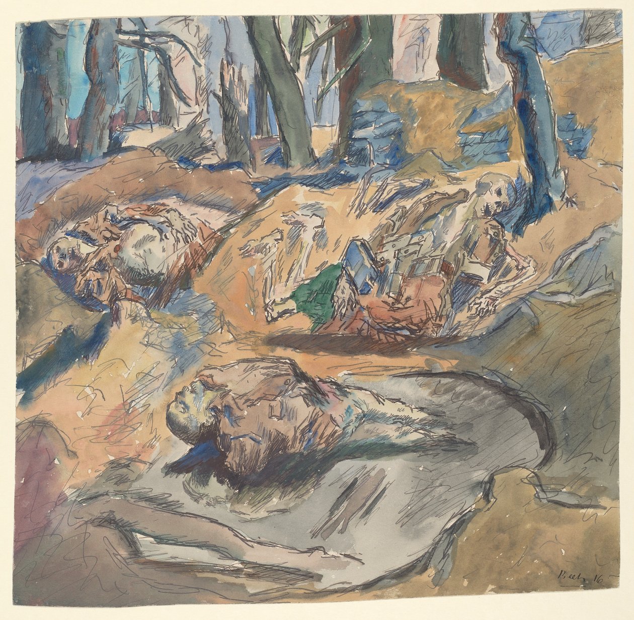 Soldados escoceses mortos no campo de batalha perto de Ypres de René Beeh