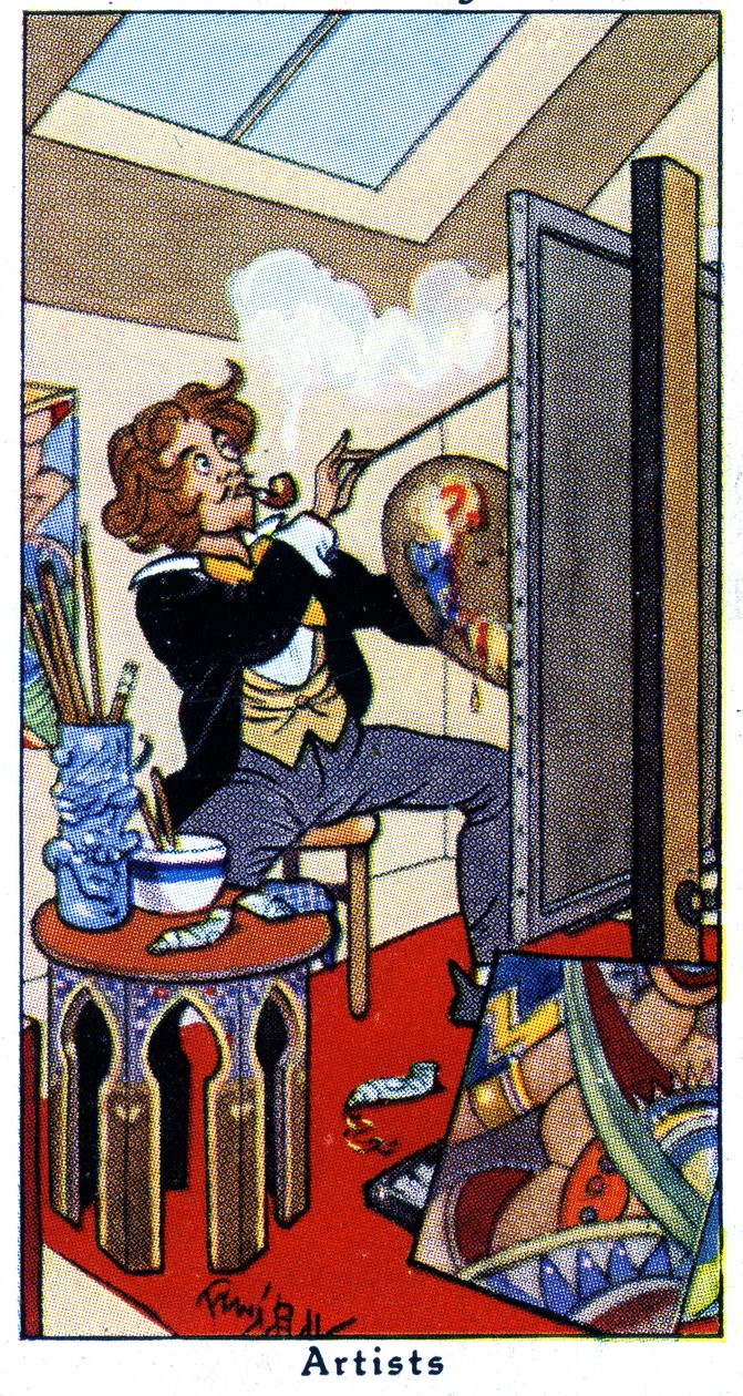 Um artista pintando em seu estúdio, 1936 de René Bull