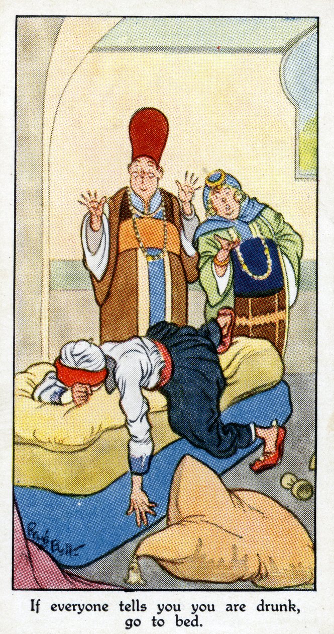 &39;Se todos disserem que você está bêbado, vá para a cama - mesmo se você estiver perfeitamente sóbrio&39;, 1931 (ver também 498191) de René Bull
