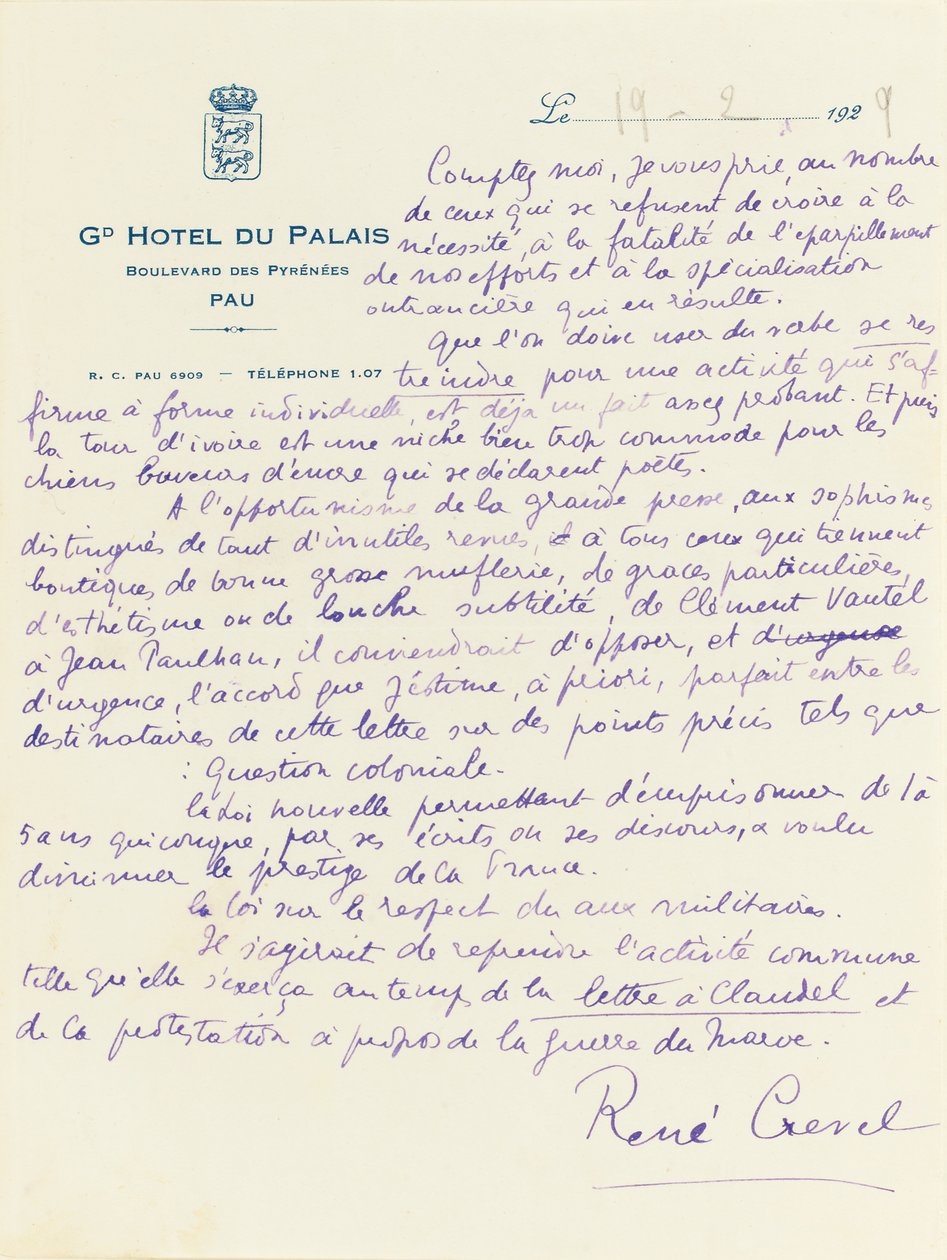 Carta de &39;O Dossiê Completo do Encontro do Bar du Chateau&39; de René Crevel