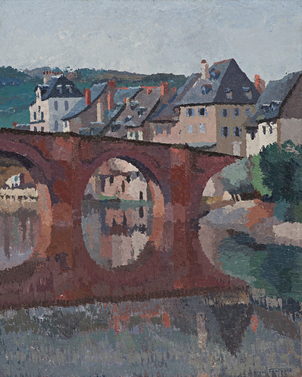 Reflexão da ponte sobre o Lote em Espalion, Aveyron de René Fontayne