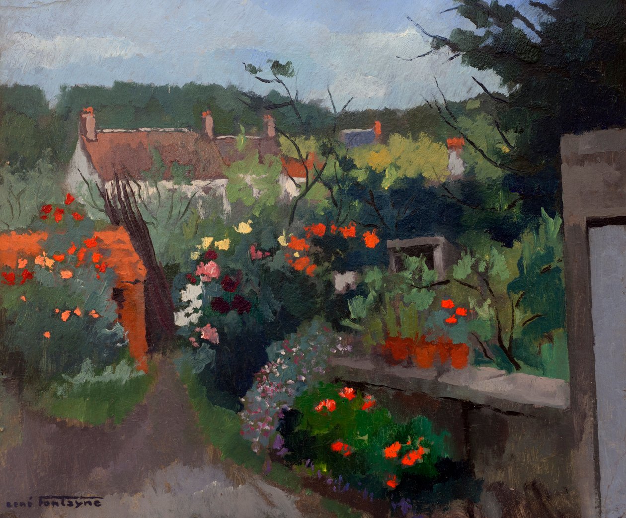 Os Jardins em Souppes-sur-Loing, Seine-et-Marne (óleo sobre cartão) de René Fontayne