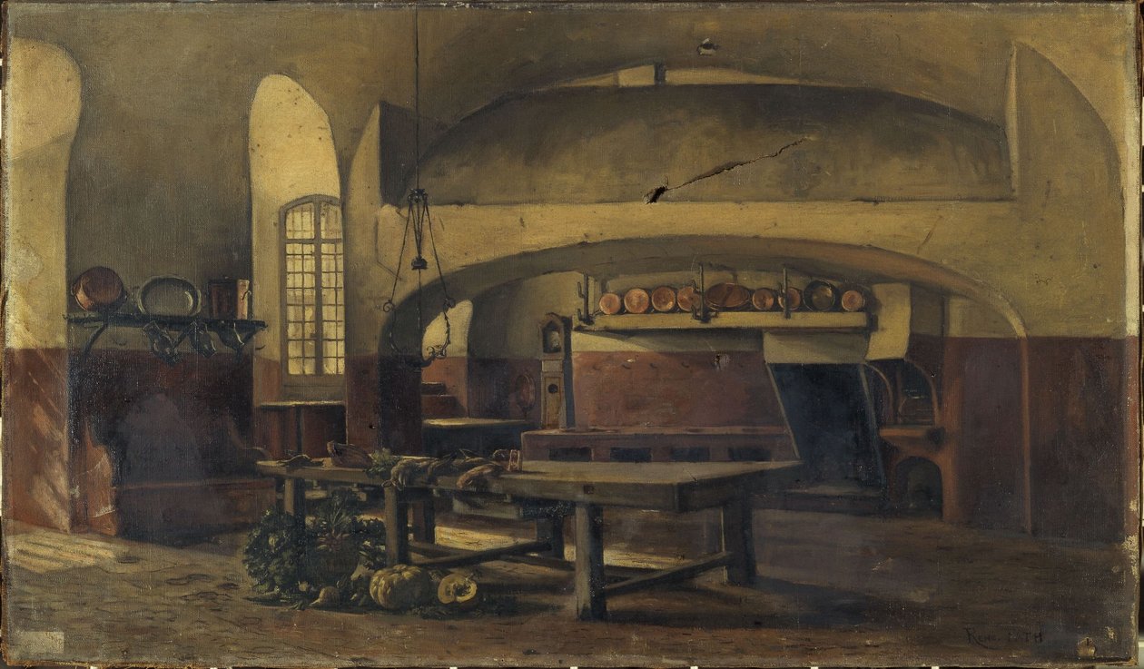 As cozinhas do castelo de Maisons-sur-Seine, ca. 1881 -1891 (óleo) de René Maurice Fath