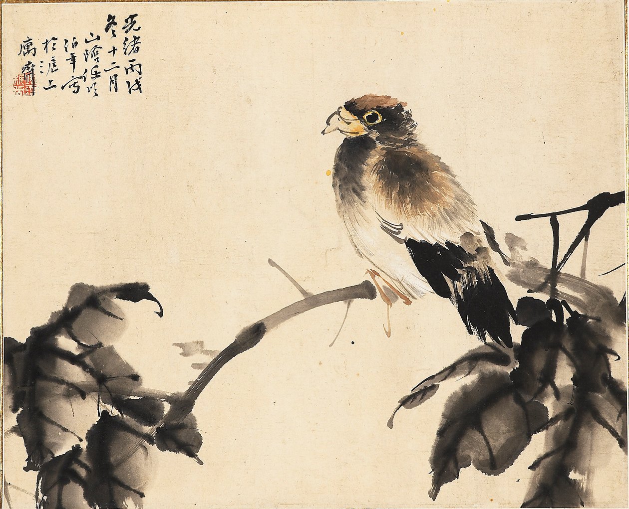 Pássaro em um galho, 1886 de Ren Yi