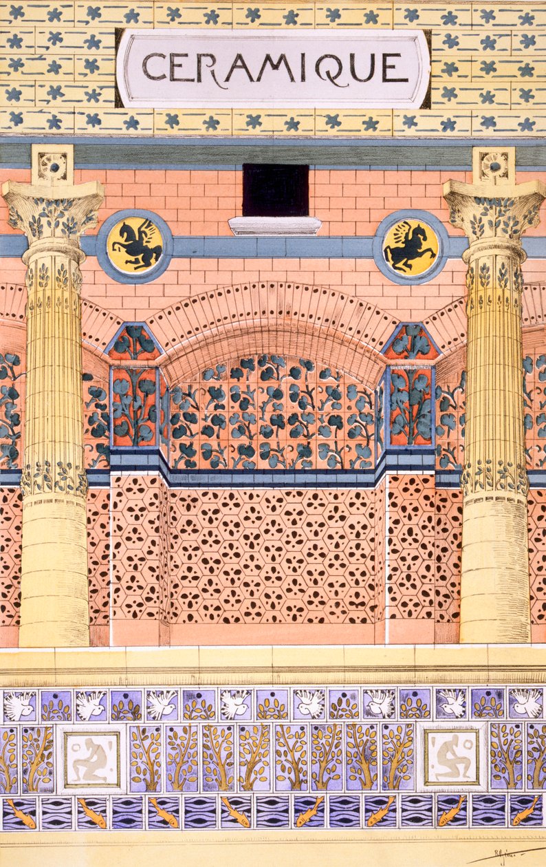 Cerâmica: desenhos para esquemas de azulejos, de &39;Decorative Sketches&39;, c.1895 de Rene Binet
