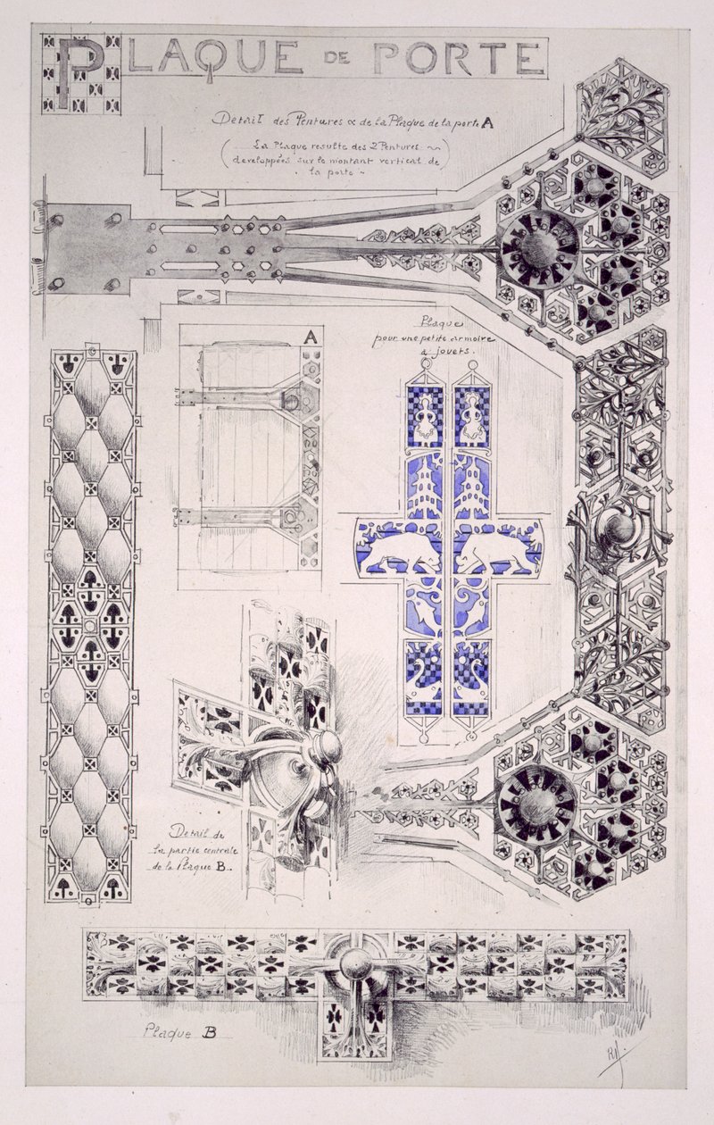 Design para ornamentação de portas, de &39;Sketches Decoratives by Rene Binet&39;, de Gustave Geffroy (1855-1926) de Rene Binet