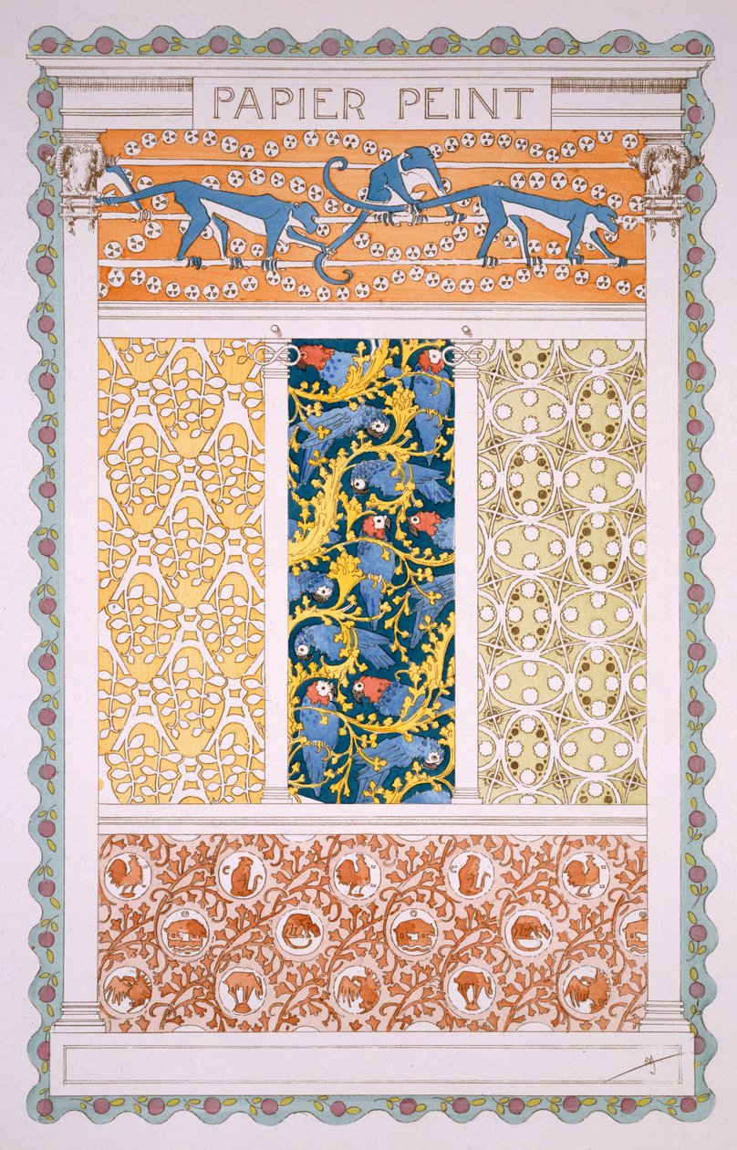 Desenhos para Papéis de Parede e Frisos, de Esquisses Decoratives, de Rene Binet, publicado pela Librairie Centrale des Beauz-Arts, em Paris, c.1895 de Rene Binet