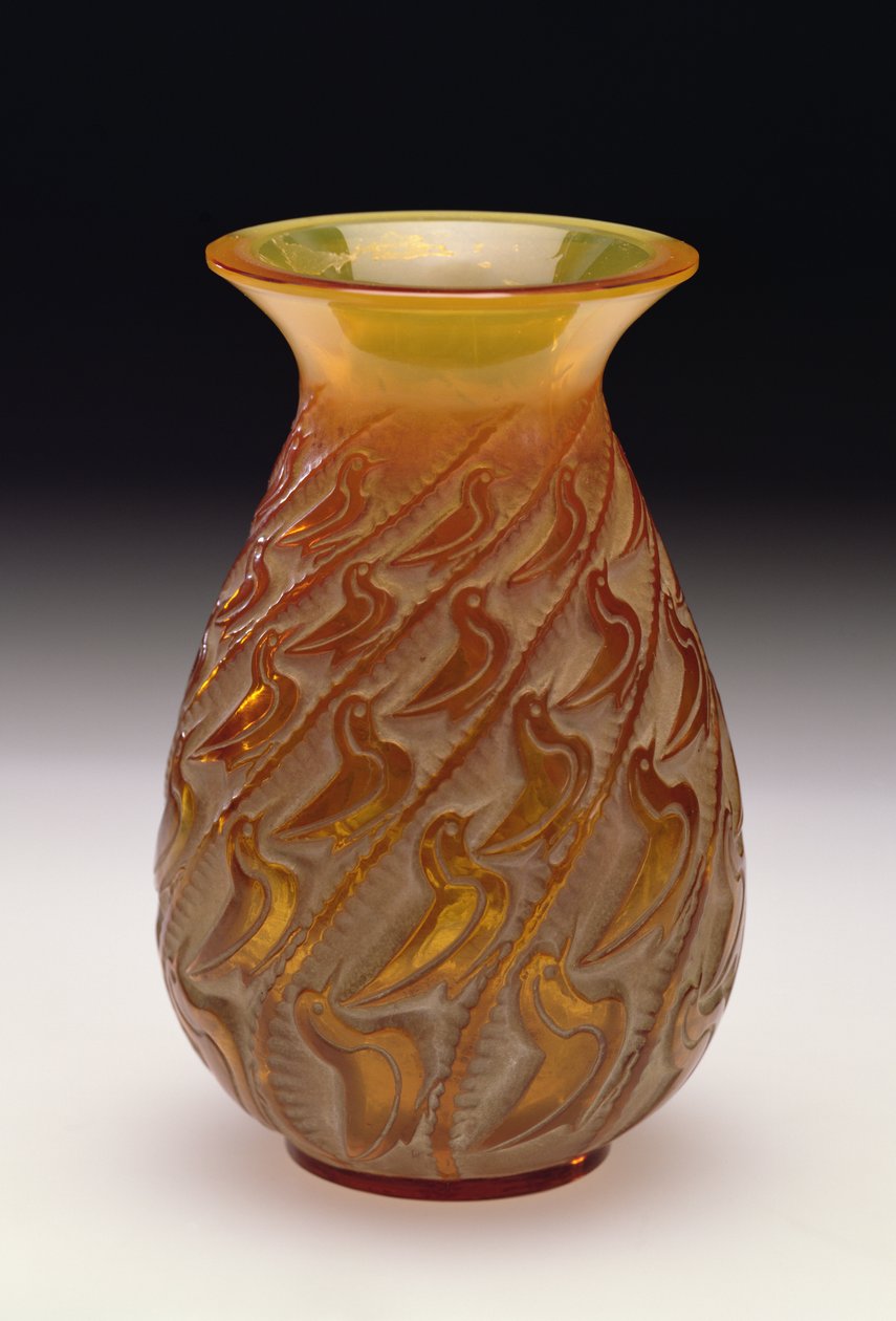 Ducks Vase, 1931 (pátina branca em vidro caramelo) de Rene Jules Lalique