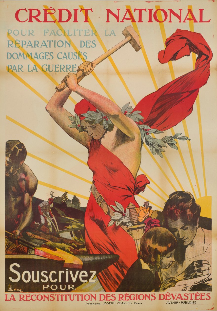 Credit National - Subscrito para a reconstituição de regiões devastadas, por volta de 1920 de Rene Lelong