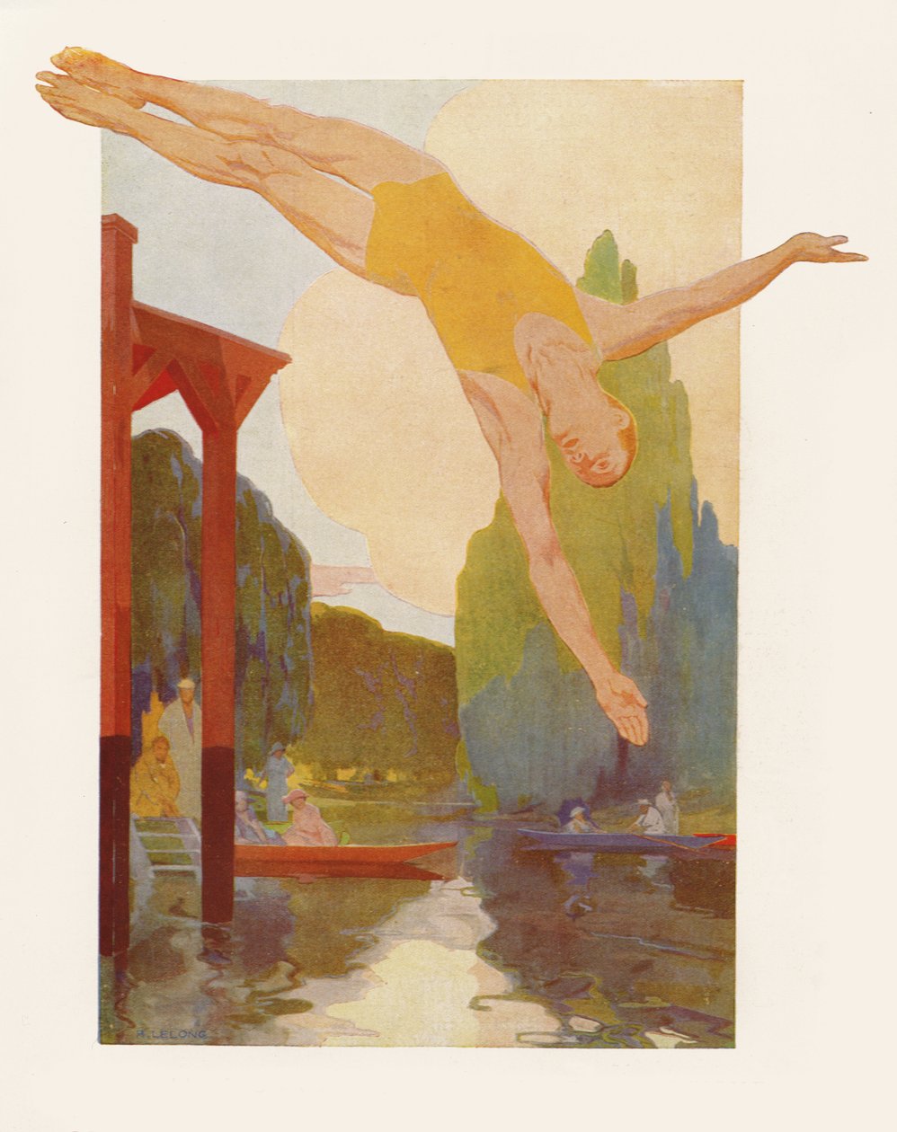 River Diver, 1920 (gravura a cores) de Rene Lelong