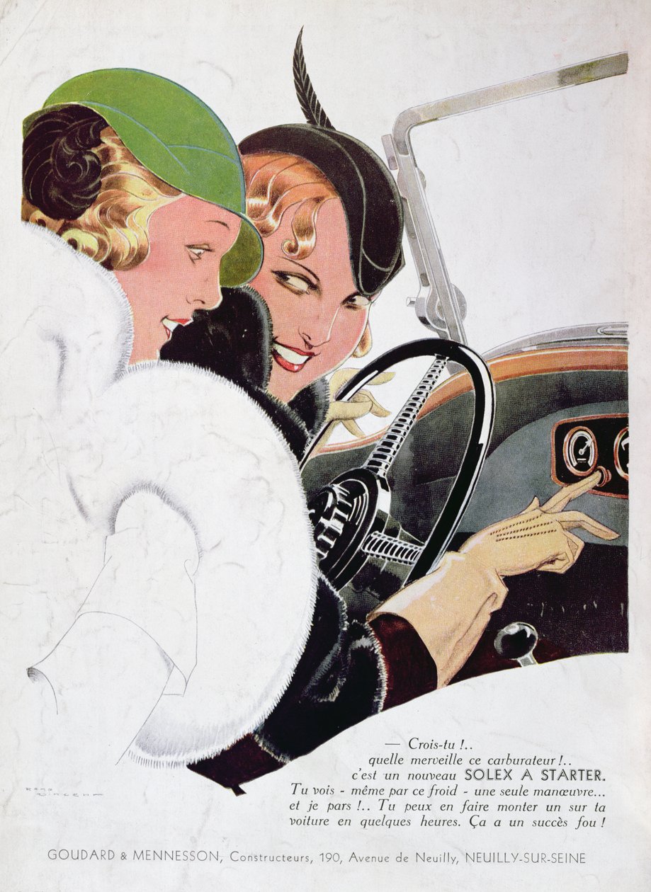 Anúncio para carburadores Solex, da revista &39;Vogue&39;, janeiro de 1932 de Rene Vincent