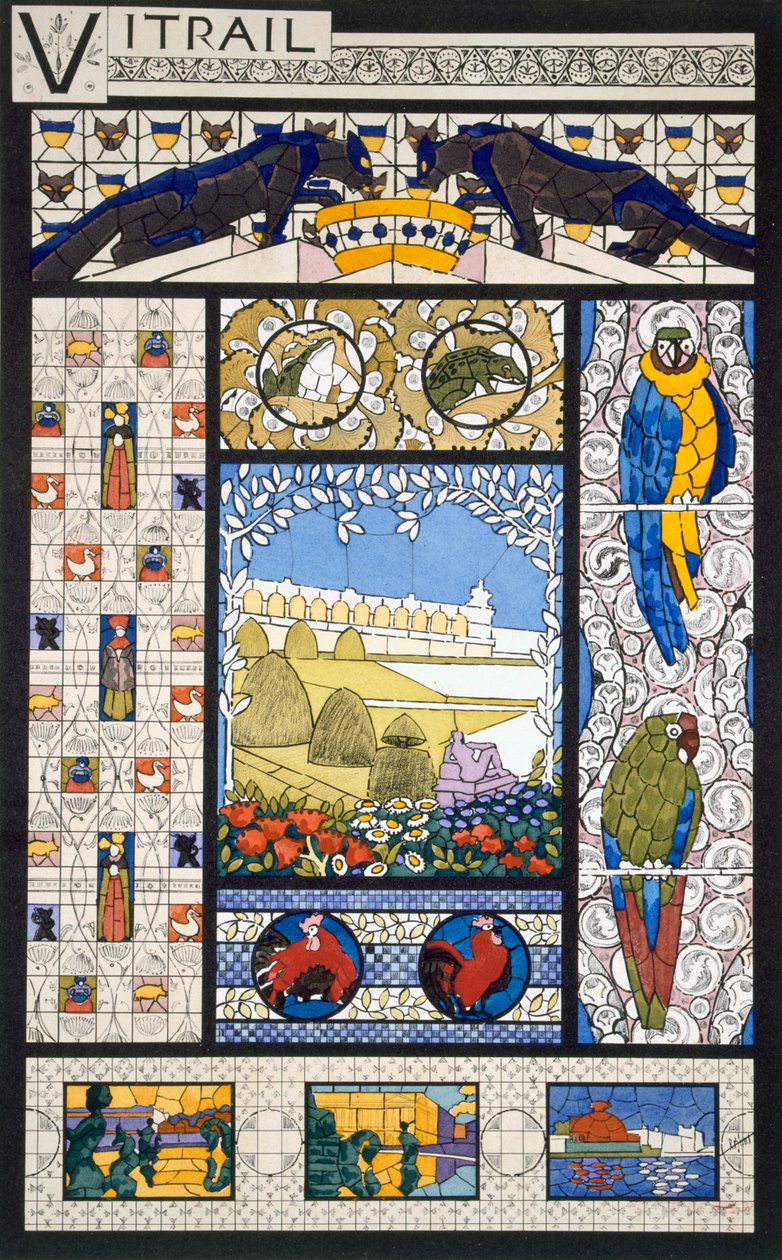 Desenhos de vitrais, de &39;Decorative Sketches&39;, c.1895 de Rene Binet