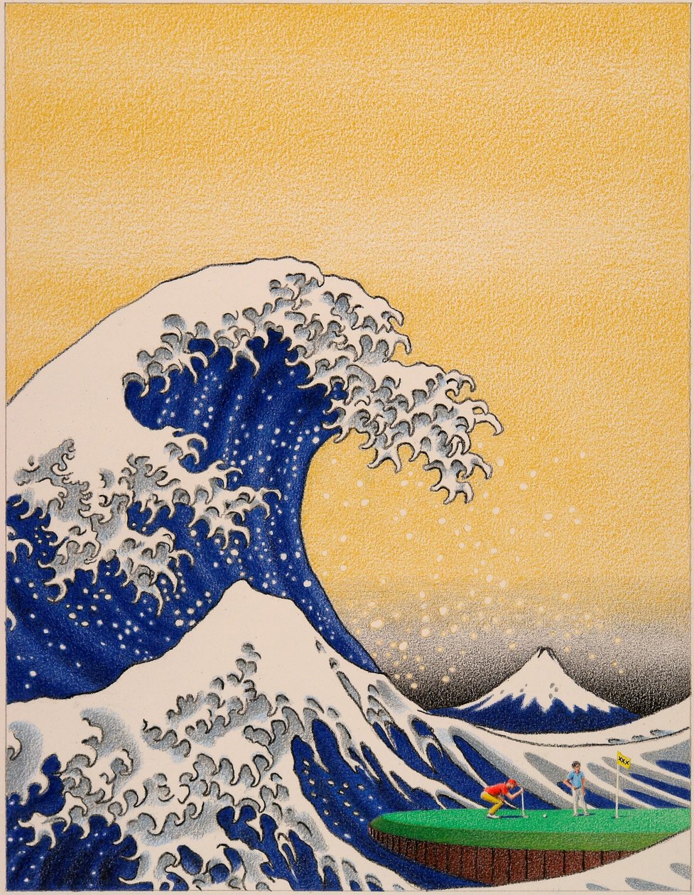 HOKUSAI-Golf, 2021, Desenho a lápis de cor sobre papel de Rene Boin